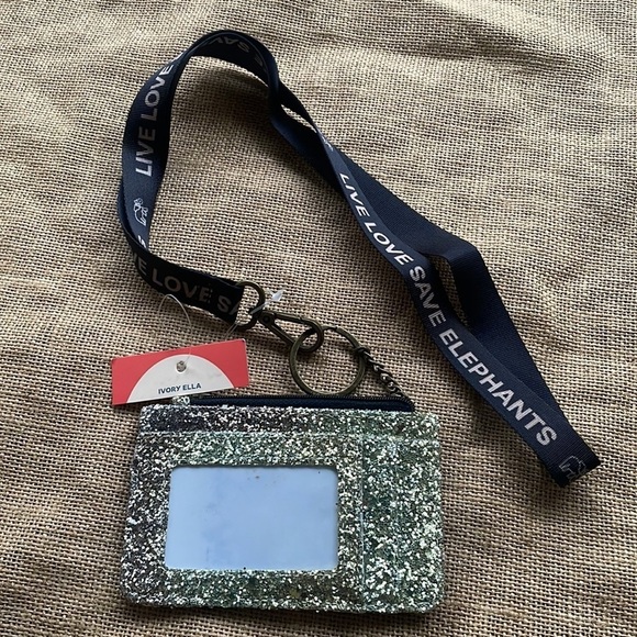 Ivory Ella Glitter Ombré Lanyard Black Gold New badge Holder Wallet Card Holder - Picture 7 of 8